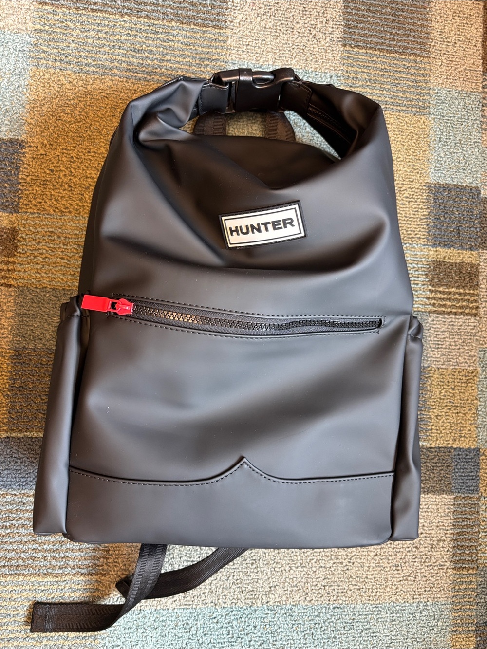 Hunter Black Backpack with Red Zipper Pull